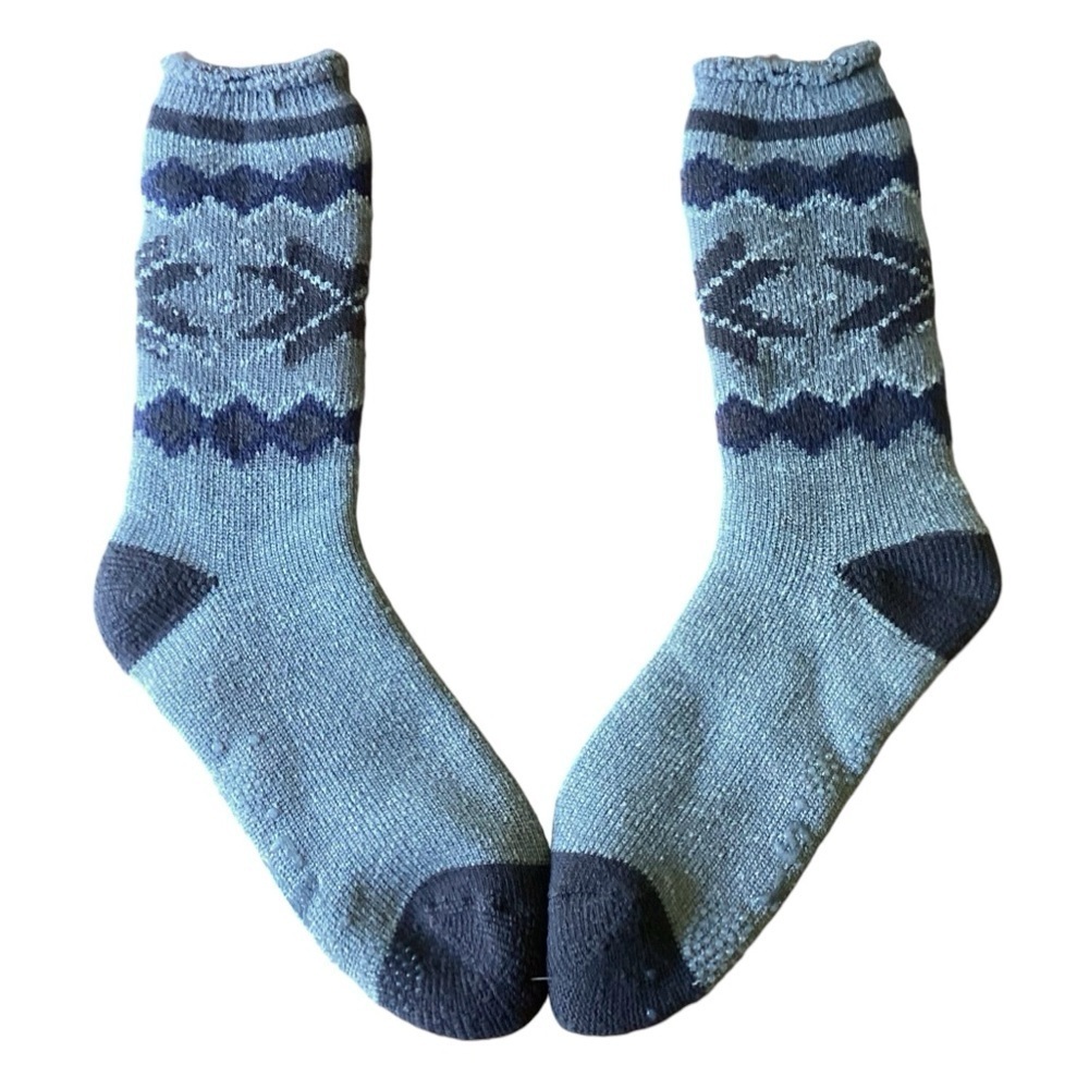 Muk Luks‎ Thick Cozy Gripper Socks, Grey & Navy - Large